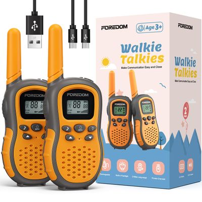 FOREDOM Rechargeable Walkie Talkies for Kids Walkie Talkies Long Range for Boy & Girl Age 3 to 12 Year Old Birthday Toys with Flashlight, 2 Pack