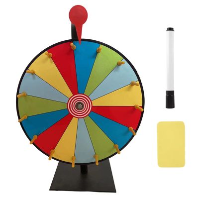 12 Inch Rainbow Prize Wheel, 12 Slots Color Spinning Prize Wheel for Tabletop or Floor, Spinning Wheels Dry Erase with Tray, Markers, Eraser, Roulette Wheel of Fortune for Prizes Carnival (Red)