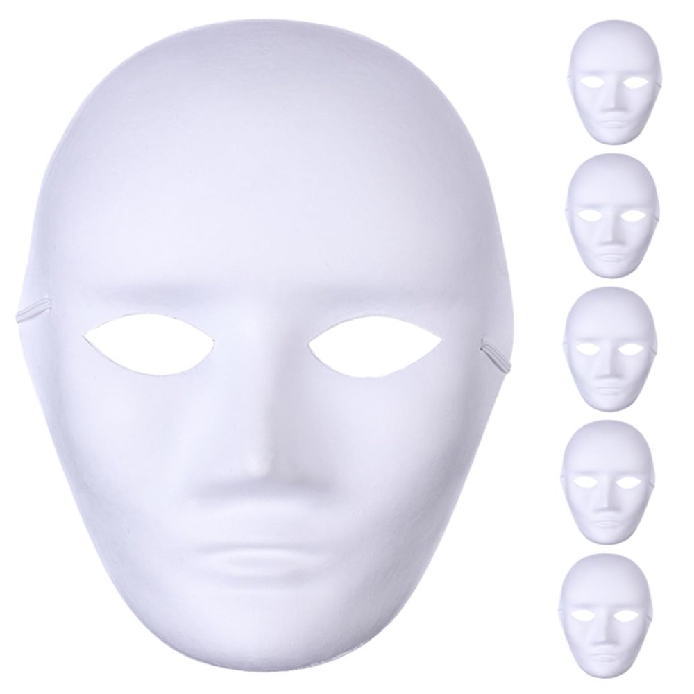 6Pcs DIY Blank Pulp Masks for Hand Painted Unpainted Masks for Creative Personalization for Birthday Carnival Masquerade and Holiday Parties