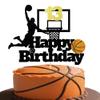 13th Birthday Basketball Cake Topper - Black & Gold Glitter Dunking Player with Hoop & Ball for Boys' Sports Parties view 1