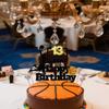 13th Birthday Basketball Cake Topper - Black & Gold Glitter Dunking Player with Hoop & Ball for Boys' Sports Parties view 4