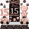 15th Birthday Decorations for Girls, Rose Gold and Black Happy 15th Birthday Decorations Girl, 15th Bday Banner Door Backdrop Balloons Tablecover Number 15 Balloon, 15 Year Old Girl Bday Party Decor view 1