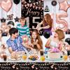 15th Birthday Decorations for Girls, Rose Gold and Black Happy 15th Birthday Decorations Girl, 15th Bday Banner Door Backdrop Balloons Tablecover Number 15 Balloon, 15 Year Old Girl Bday Party Decor view 4