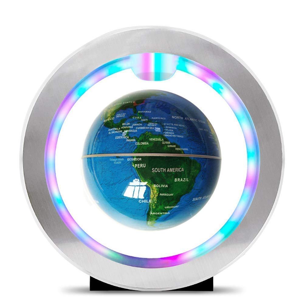 3FLQOOPP Geographical Globe Levitating Floating World Map Globe with O Shape Base Spinning Planet Earth Globe Ball with LED Light Lamp Anti- - Gift for Home Office Desk Decor (Blue)