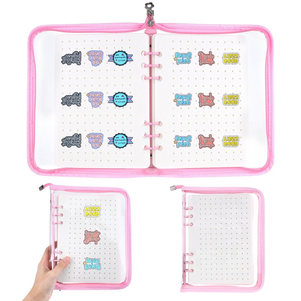 8-Page Pin Display Book, Portable Pin Trading Book, Badge Holder, Organizer Flipchart Album, Souvenir Badge Pouch for Traveling Collectors(Pink)