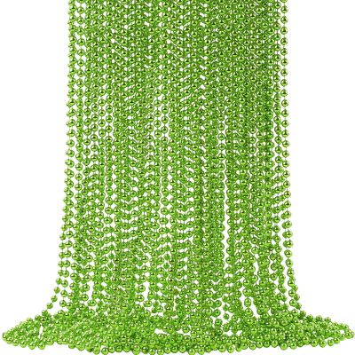 24 PCS St. Patrick's Day Bead Necklaces, Light Green Mardi Gras Christmas Beads, 33'' Green Bead Necklace Green Party Beads for St. Patricks Day, Mardi Gras, Christmas, Carnival Party Favors