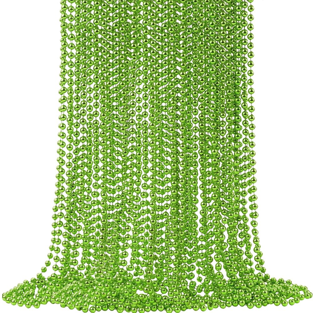 24 PCS St. Patrick's Day Bead Necklaces, Light Green Mardi Gras Christmas Beads, 33'' Green Bead Necklace Green Party Beads for St. Patricks Day, Mardi Gras, Christmas, Carnival Party Favors