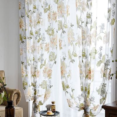 Iuokuby Voile Sheer Curtains Semi Shading Window Curtain Rod Pocket Luxury Peony Flower Pattern for Living Kids Nursery Room Bedroom Patio(1 Panel, W 50 x L 102 inch, Yellow)