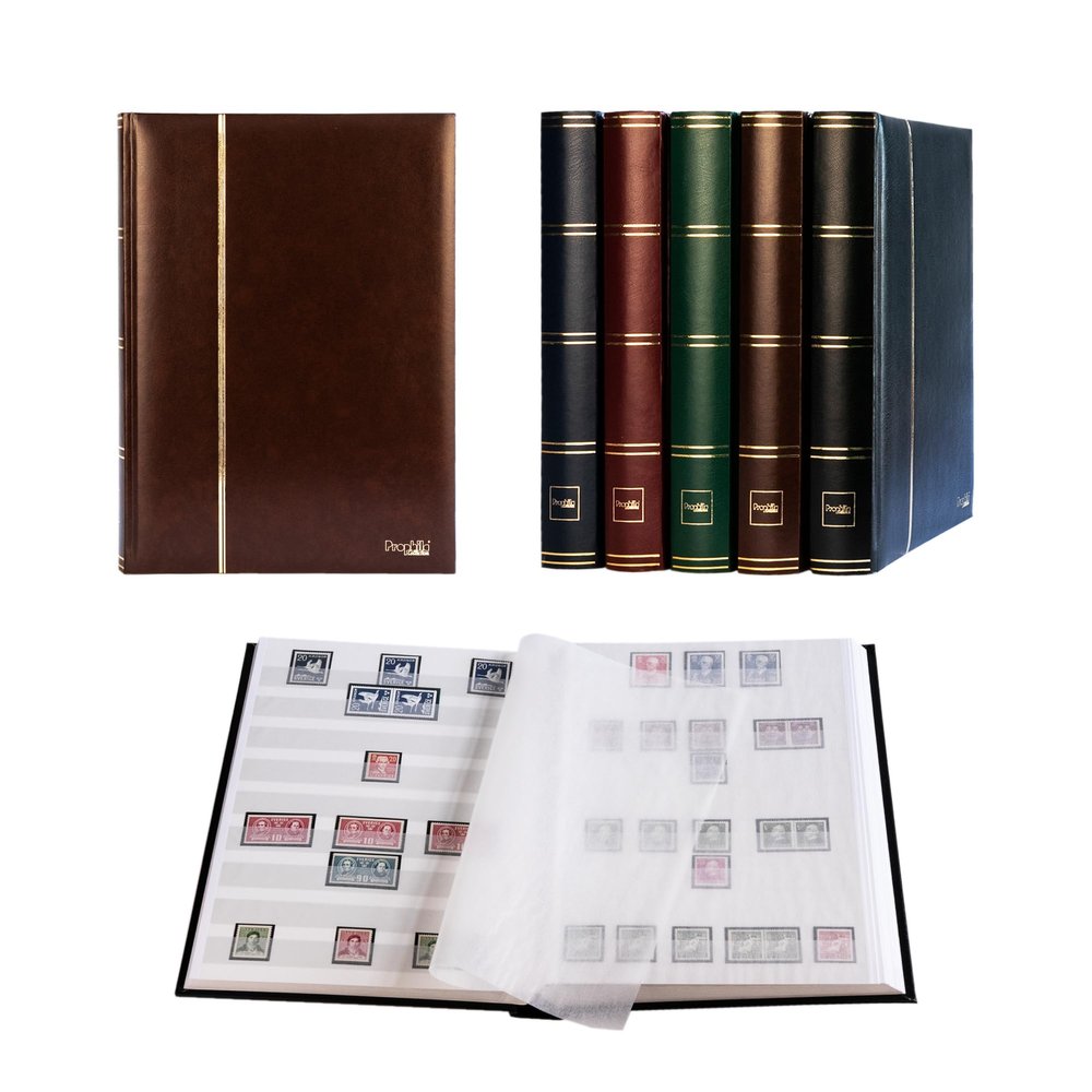 Prophila stockbook Stamp Album (new) 64 White Sides, Padded Brown Cover