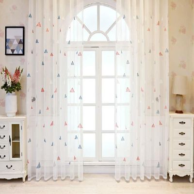 Iuokuby Cute Triangle Embroidery in Children's Room Voile Sheer Curtains Semi Shading Window Curtain Rod Pocket for Living Kids Nursery Room Bedroom Patio(1 Panel, W 50 x L 84 inch, Pink)