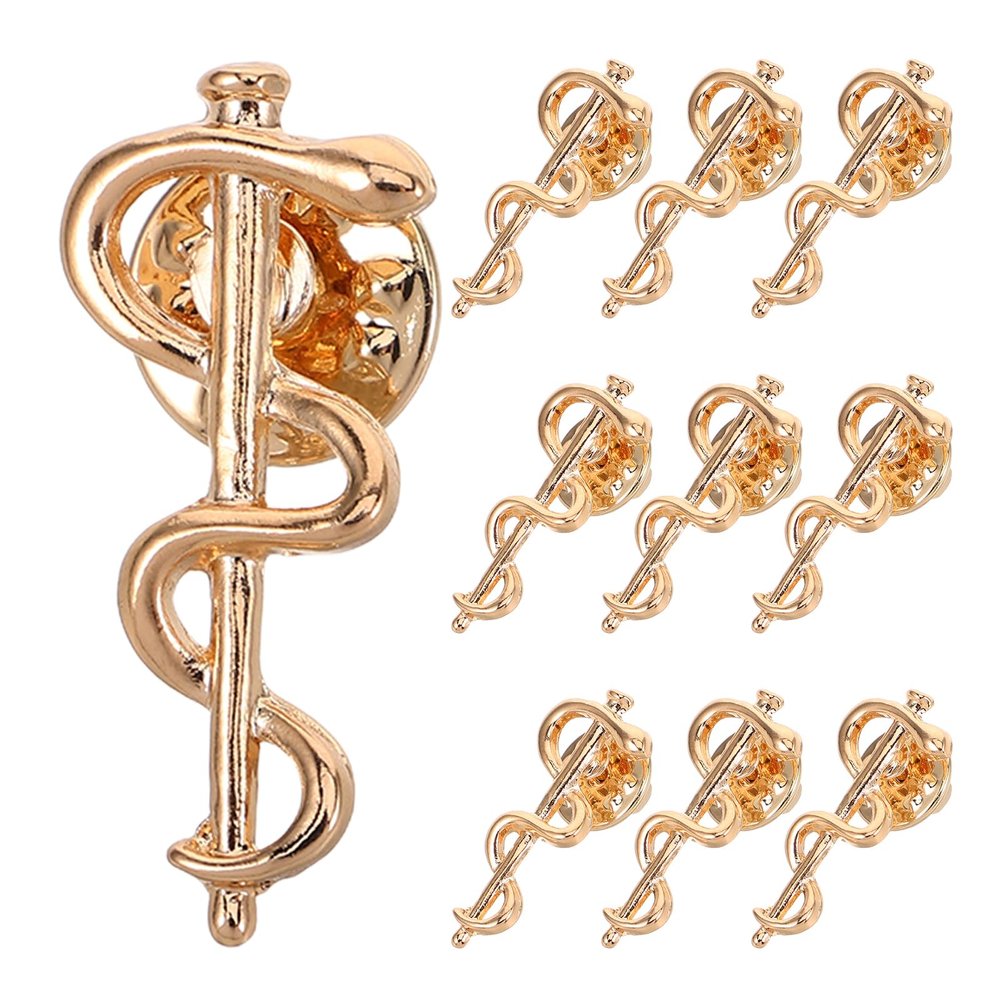 SUPVOX 10pcs Jewelry Wand Brooch Label Pin Pin Medicine Snake Caduceus Nursing Present Backpack Lapel For Doctor Nurse Golden
