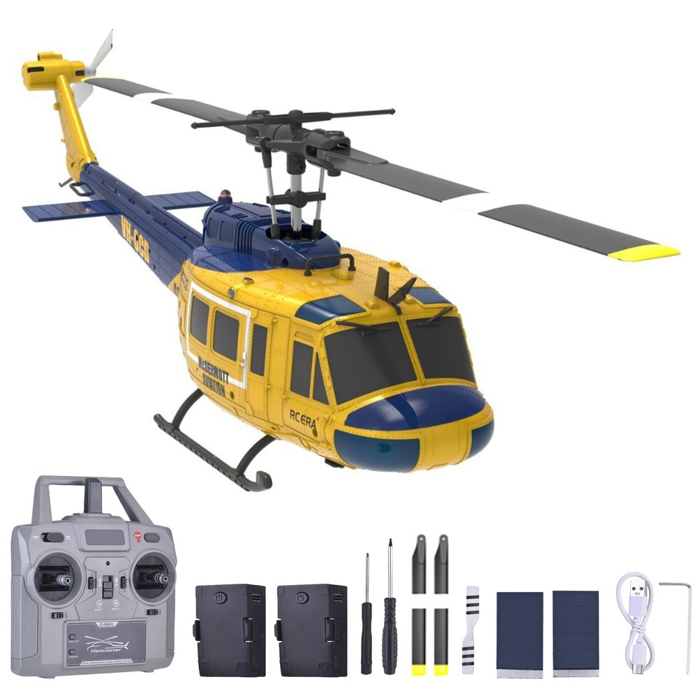 Authticar RC Helicopter, 1:48 Scale UH-1 Huey Military Helicopter with 6CH Single Propeller Aileronless, 6 axis Gyro Stabilization, Altitude Holding, One Key Function (2 Batteries)