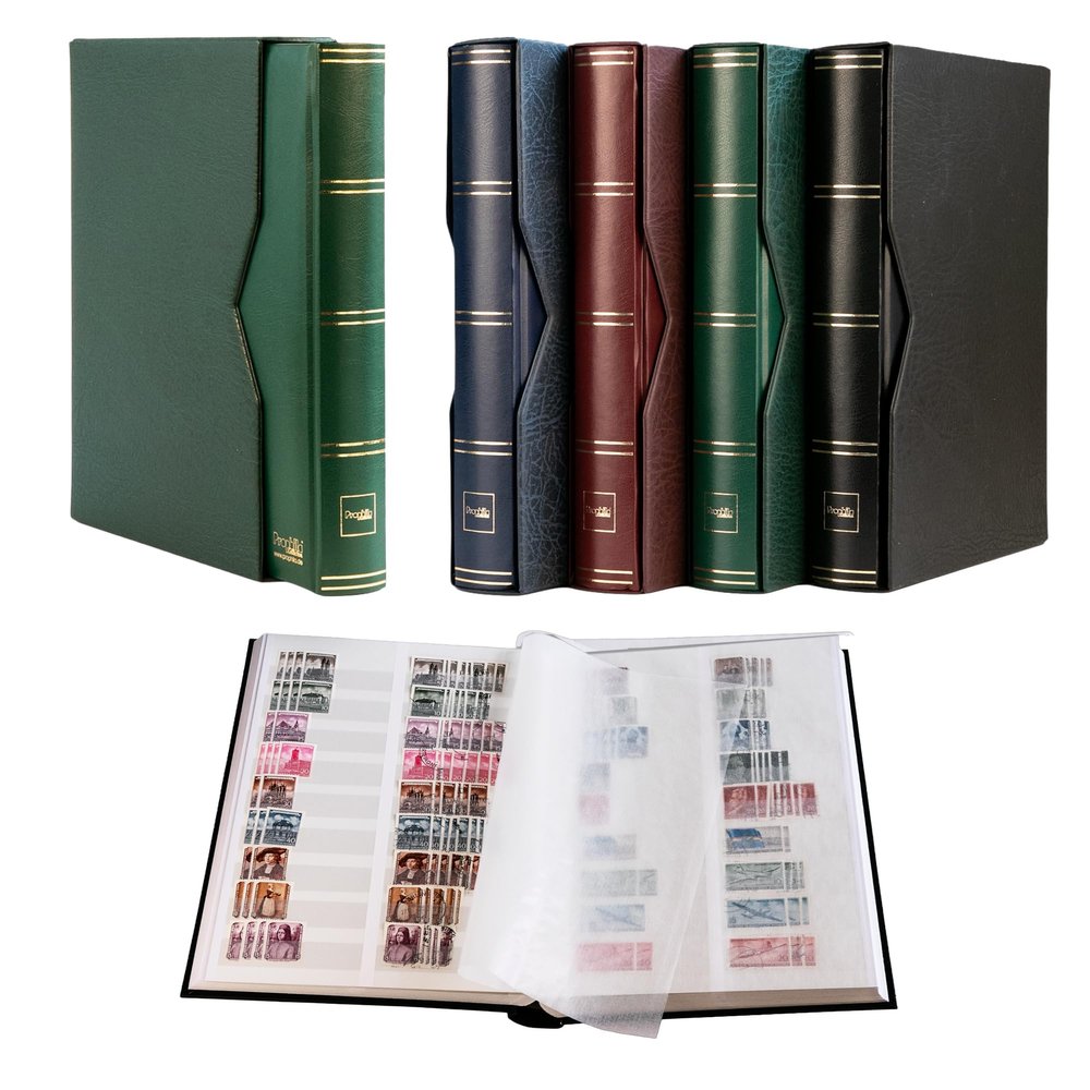 Prophila Collection 64 White Split Pages Stamp Album Padded with Cassette Green