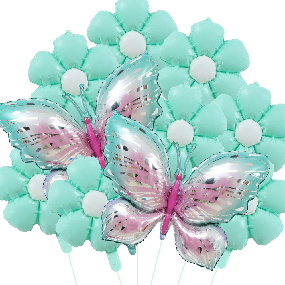 10Pcs Green Butterfly Foil Balloons Daisy Balloon Daisy Flower Theme Party Decoration Baby Shower Wedding Birthday Party Decoration