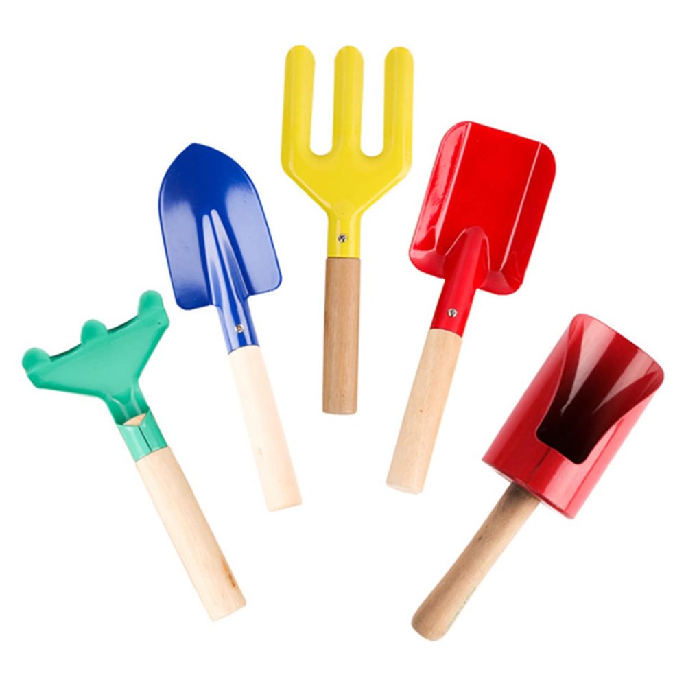 BRIGHTFUFU 5Pcs Gardening Tools with Wooden Handles Shovel Rake and Fork for for Boys and for Birthdays and Special Occasions