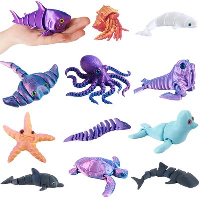 3D Printed Sea Animals - 12Pcs Large Articulated Ocean Creatures Set - Flexible Fidget Toys for Kids Birthday Gifts, Party Favors, Goodie Bag Fillers, Desk Decor, Fun Educational Toy for Boys & Girls