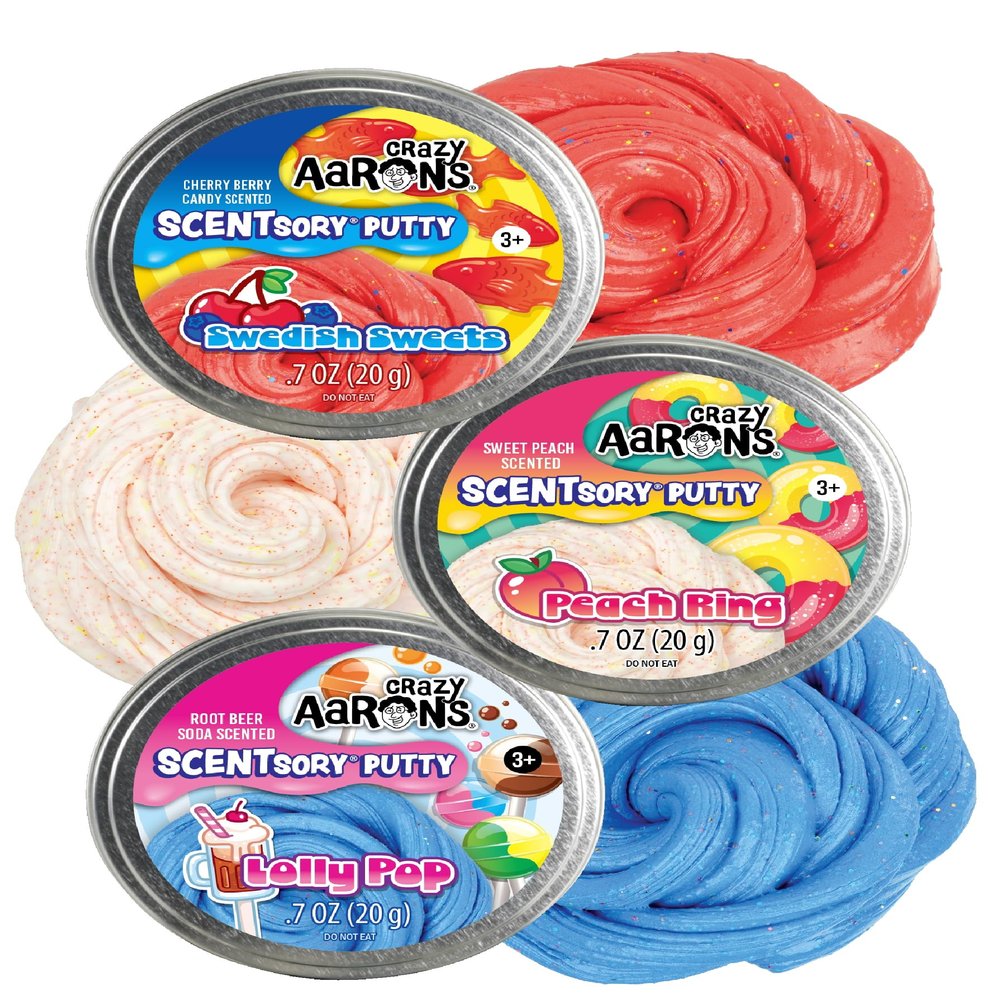 Crazy Aaron's Scent Sory Putty Lolly Pop, Peach Ring and Swedish Sweets Gift Set Bundle - 3 Pack (20g Each)