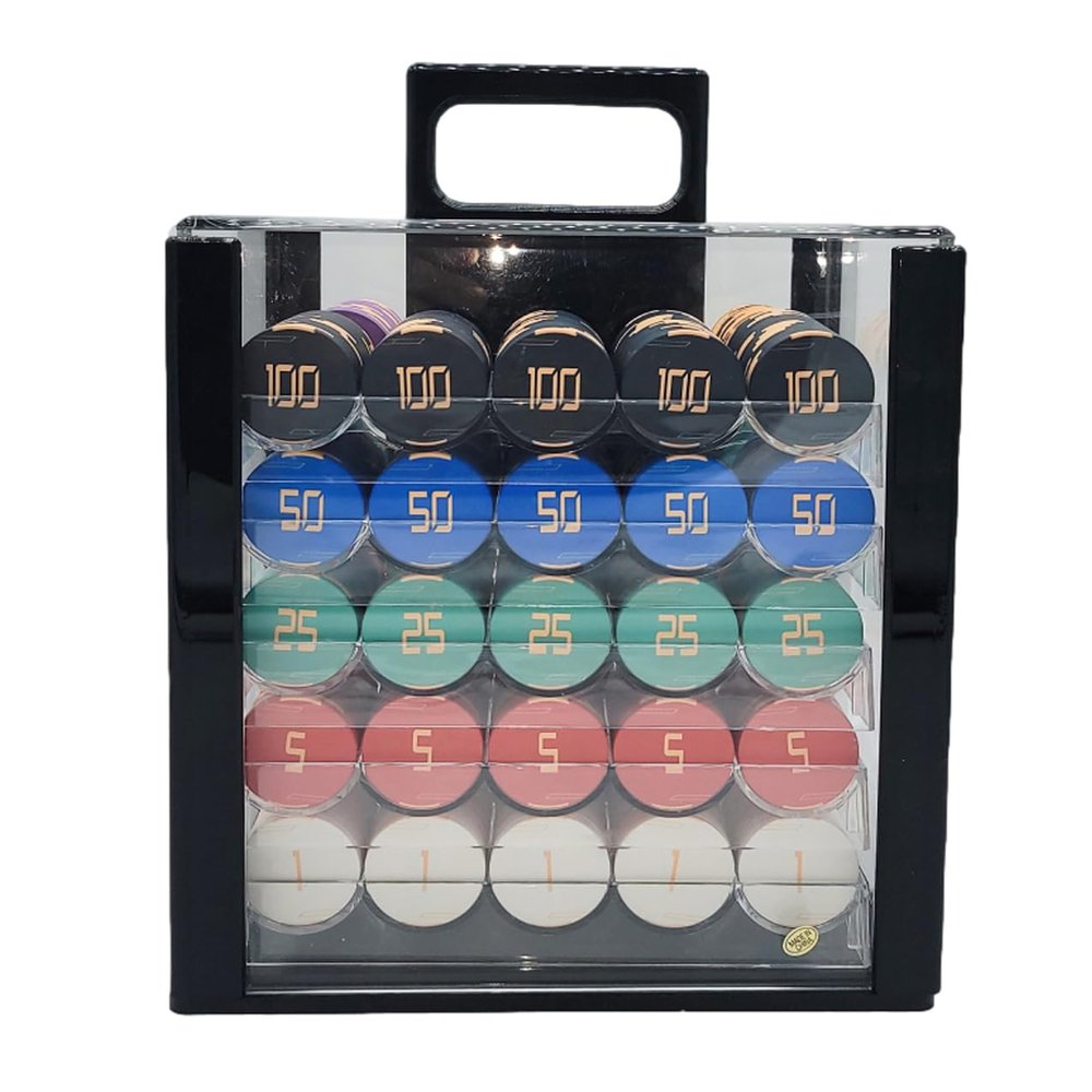 1000pcs 10g Golden Club Ceramic Poker Chips Set with Acrylic Case
