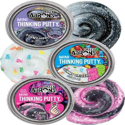 Crazy Aaron's Putty Mini Tins Gummy Grizzly, K-Pop & Pygmy Hippo Gift Set Bundle - 3 Pack (13.3g Each)