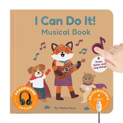 Cali's Books Music Book for Toddlers 1-3 Years Old - I Can Do It by Mama Nous Musical Book with Headphone Jack, Interactive Baby Sound Book, Singing Toy Children Girls, Learning Song Toy Toddler Boys