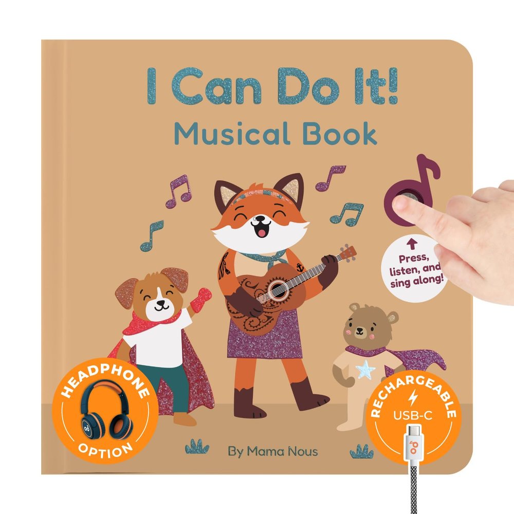 Cali's Books Music Book for Toddlers 1-3 Years Old - I Can Do It by Mama Nous Musical Book with Headphone Jack, Interactive Baby Sound Book, Singing Toy Children Girls, Learning Song Toy Toddler Boys