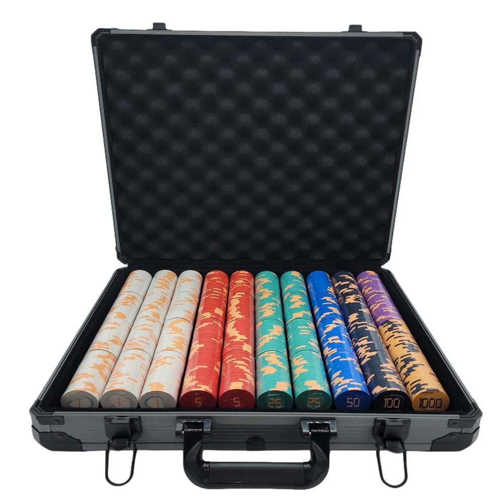 1000 pcs 10g Golden Club Ceramic Poker Chips Set with Deluxe Black Case