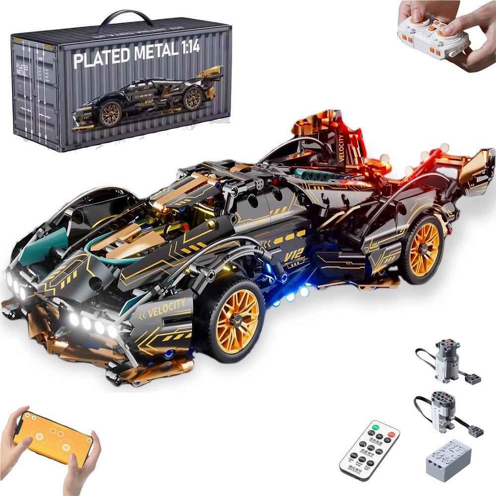 AoreSpty 1314pc 1:14 Scale RC Supercar Kit | APP Control, LED Lights, Motorized Parts | STEM Toy for Ages 10+