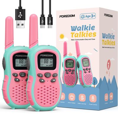 FOREDOM Rechargeable Walkie Talkies for Kids Walkie Talkies Long Range for Boy & Girl Age 3 to 12 Year Old Birthday Toys with Flashlight, 2 Pack