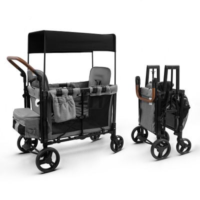 Touheart Wagon Stroller for 2 Kids - Double Seater Push Stroller with Canopy | Collapsible Foldable Wagon for Kids Toddlers & Infants with Removable Seat Pads (Grey)