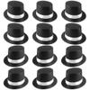 12 Pcs Plastic Top Hats Bulk Black Magician Hat Glitter Top Hat with Silver Band for Men Women Kids Masquerades Birthday Party Dress Up view 1