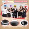 12 Pcs Plastic Top Hats Bulk Black Magician Hat Glitter Top Hat with Silver Band for Men Women Kids Masquerades Birthday Party Dress Up view 3