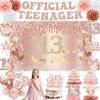 13th Birthday Decorations for Girls  53pcs Official Teenager Decorations Backdrop, Banner, Honeycomb Centerpieces, Hanging Swirls, Foil & Latex Balloon, Cake & Cupcake Toppers, Sash, Pom Poms view 1