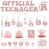 13th Birthday Decorations for Girls  53pcs Official Teenager Decorations Backdrop, Banner, Honeycomb Centerpieces, Hanging Swirls, Foil & Latex Balloon, Cake & Cupcake Toppers, Sash, Pom Poms view 2