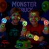 144PCS Monster Truck Party Favors for Kids, 96 Glow Tattoos Pre-cut + 24 Slap Bracelets + 24 Light Up Spinning Toys, Birthday Goodie Bag Stuffers, Stocking Stuffers, Glow in The Dark Supplies view 3