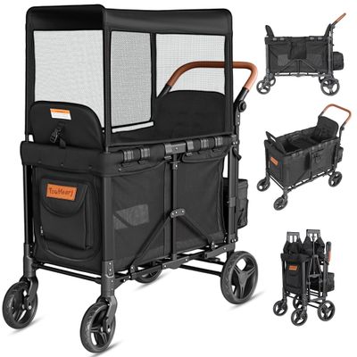 Touheart Wagon Stroller for 2 Kids - Double Seater Push Stroller with Canopy | Collapsible Foldable Wagon for Kids Toddlers & Infants with Removable Seat Pads