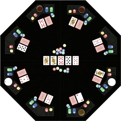 48 Inch Foldable Poker Table Top for 8 Players, Octagon Poker Table Topper with Chips Tray & Cup Holders, Professional Texas Holdem Poker Table Mat Layout with Carrying Bag for Card Casino Games