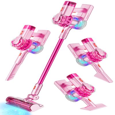 BLAXTEM 4-in-1 Kids Toy Vacuum That Works with Suction, Electric Toy Toddler Vacuum Cleaner for Children Ages 3 4 5 6+ Boys & Girls,Toddlers Toys Cleaning Set for Pretend Play (Pink)