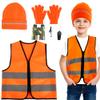5 Pcs Orange Hunting Costume Set Orange Reflective Hunting Clothes Kids Reflective Safety Vests and Beanie for Outdoor Adventure view 1