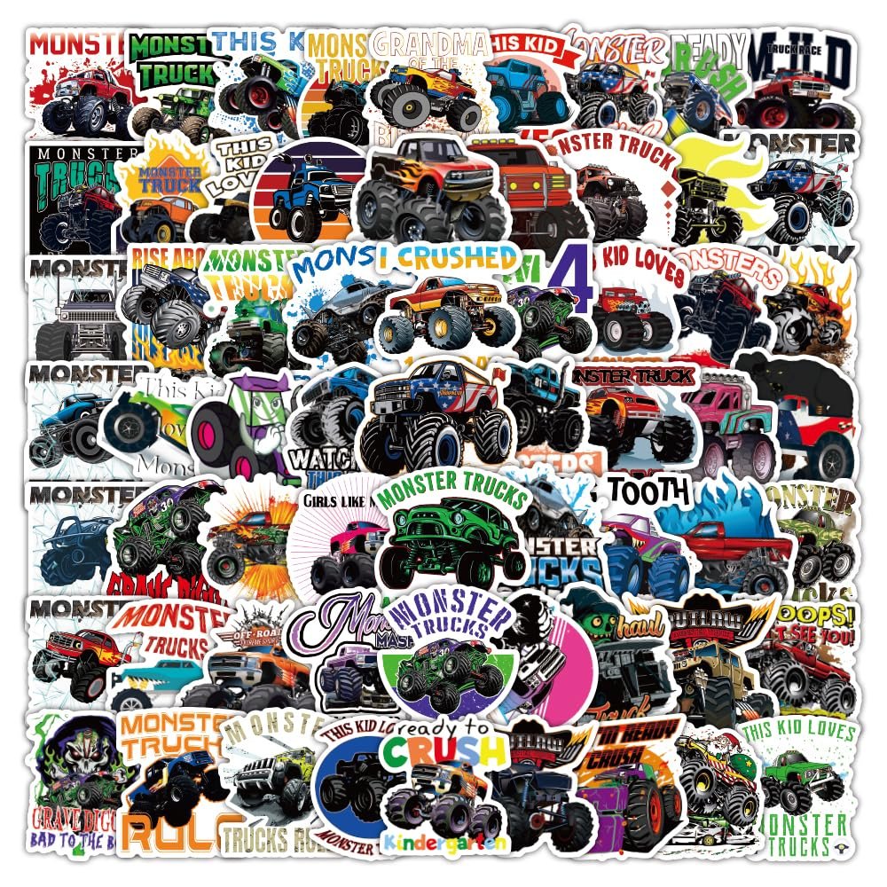100pcs Cool Monster Truck Stickers for Kids, Waterproof Vinyl Stickers Easy to Decorate The Car Motorbike Helmet Skateboarding Laptop Personality Modification Must-Have