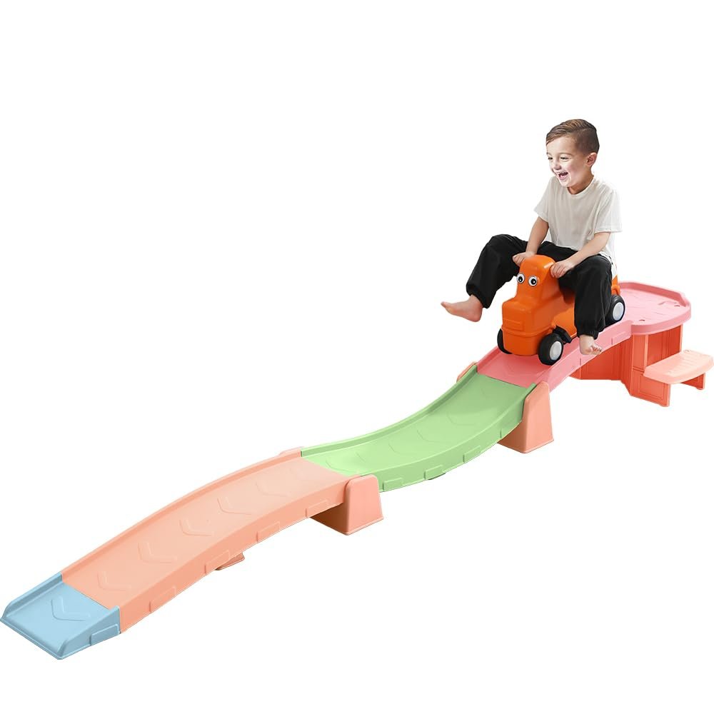 Up & Down Roller Coaster Toys for Toddlers Push Car Outdoor Playset with Farther & Faster Track Expansion Pack Multicolor