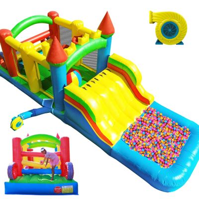 23FT Commercial Inflatable Obstacle Course Bounce House for Adult Big Kids, 100% PVC Bounce House with Water Dual Racing Tunnel, Climbing, Splash Water Pool Heavy Duty Outdoor Party 23x8x9FT
