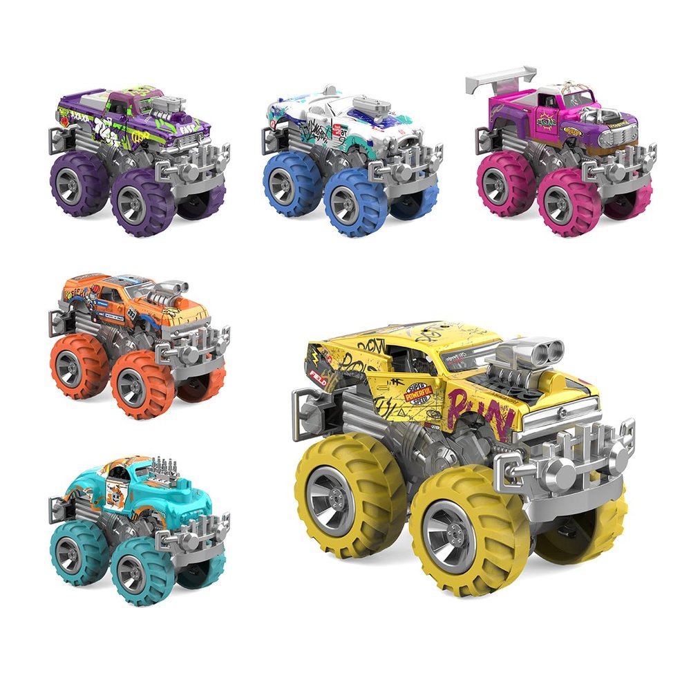 CheerfulToys Monster Truck Toys 6 Pack DIY Graffiti Metal Pull Back Car with Giant Wheels Party Favor Car Kids Toy for Boys Girls Ages 3 and Up