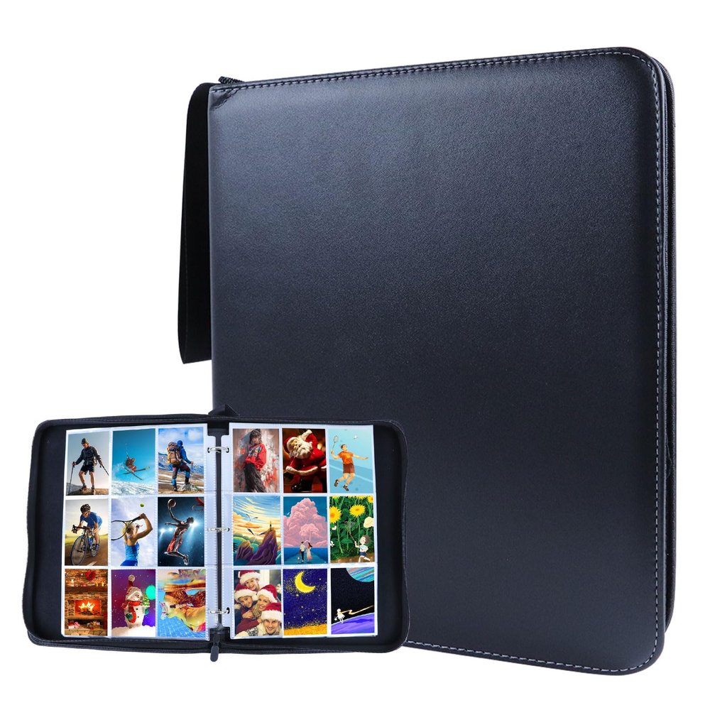 9 Pocket Trading Card Binder, Baseball Cards Collection Binder, Double Sided Pocket PU Card Collection Binder for Sports, Movie Star, Anime Character, Game Collector Cards(Black)