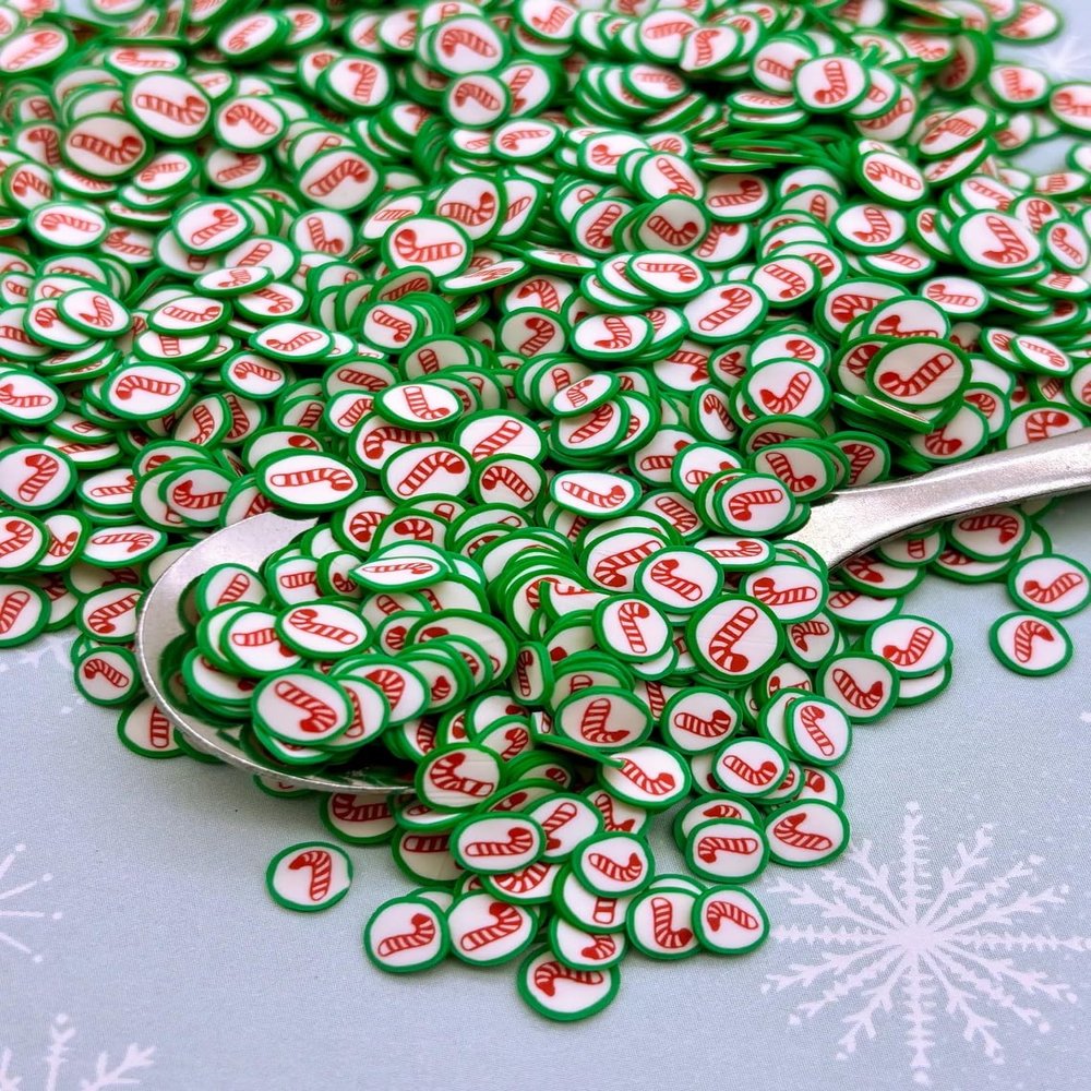 Candy Cane Peppermint Polymer Clay Sprinkles, Fake Christmas Dessert Slices, Mint Nail Art Charms, Miniature Holiday Treat Embellishments (Non Edible) (15 gram bag)