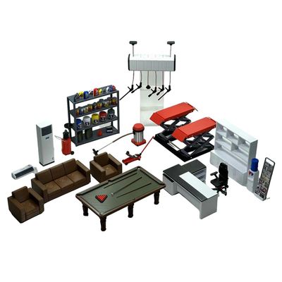 Kafoopolly 1/18 DIY Car Repair Shop, Mini Custom Shop Scene with Scale Recreation Area Model Set, Exquisite Ornaments
