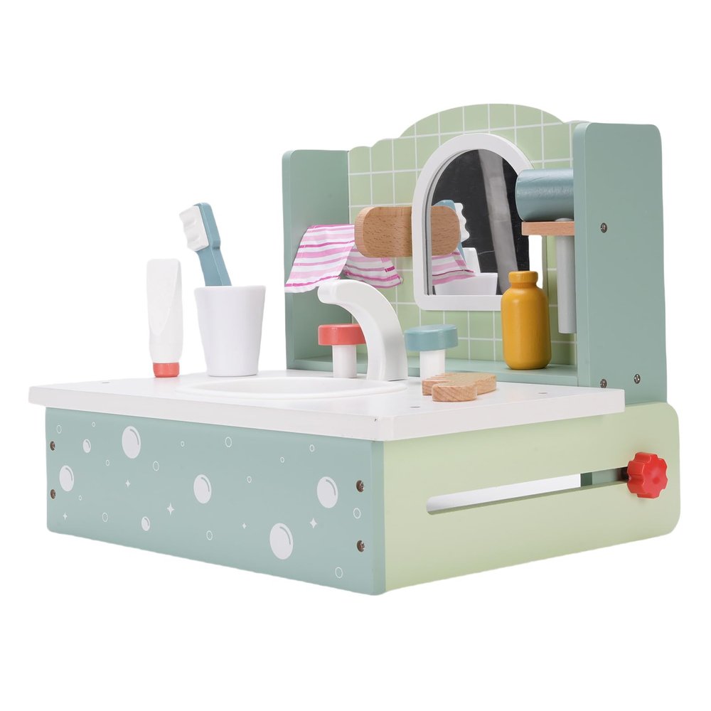 Wooden Toddler Vanity Set, Encourages Imaginative Play, Portable Pretend Makeup Table, Beech Wood Material, for Girls, for Preschoolers, for Nursery Playtime, for Bedroom or Living Room