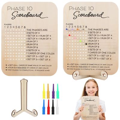 2 Wooden Scoreboards, 8-Player Capacity, Includes Colorful Pegs & Stands for Family Game Nights