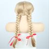 LeMarnia Horror Doll Wigs for Girls Blonde Braid Wigs with Bangs and Red Bow Halloween Costume Wig view 4
