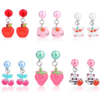 Mikovivi 6 Pairs Colorful Clip on Drop Earrings Set, Resin No Pierced Design Kids Child Dangle Earrings Cute Butterfly Ear Clips for Children Toddler Party Daily Wearing Princess Jewelry