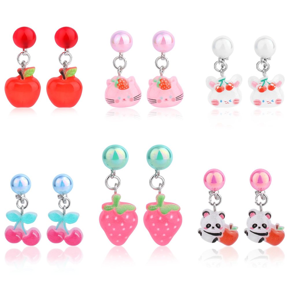 Mikovivi 6 Pairs Colorful Clip on Drop Earrings Set, Resin No Pierced Design Kids Child Dangle Earrings Cute Butterfly Ear Clips for Children Toddler Party Daily Wearing Princess Jewelry